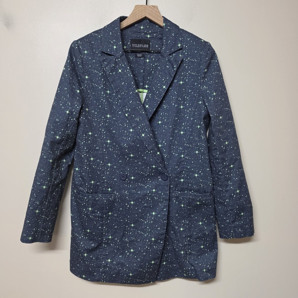 Toms x Wildfang Blazer Woman MED Blue Orbit Stars Essential Double Breast Jacket